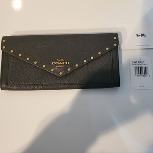 NWT Coach Soft Wallet Dark Navy With Rivets